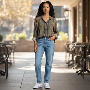 Vintage Y2K TAK High Fashion Women's Long Sleeve Multicolor Floral Shirt Top